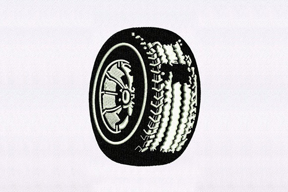 Black Rubber Wheel Embroidery Design