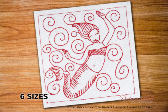 Dancing Mermaid Pattern Redwork