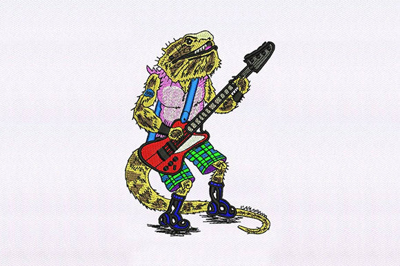 Guitarist Iguana: A Playful Holiday Embroidery Staple