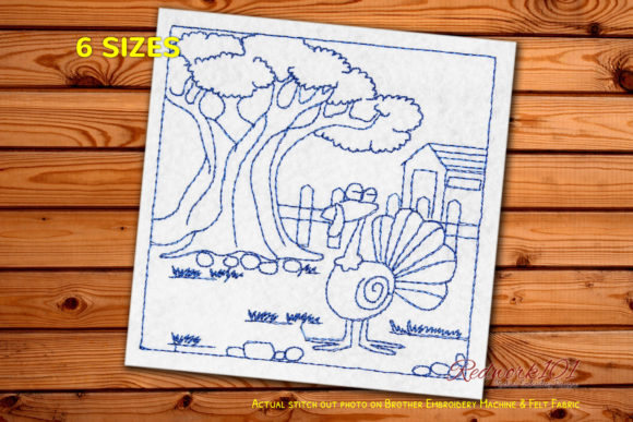 Happy Cartoon Turkey Redwork