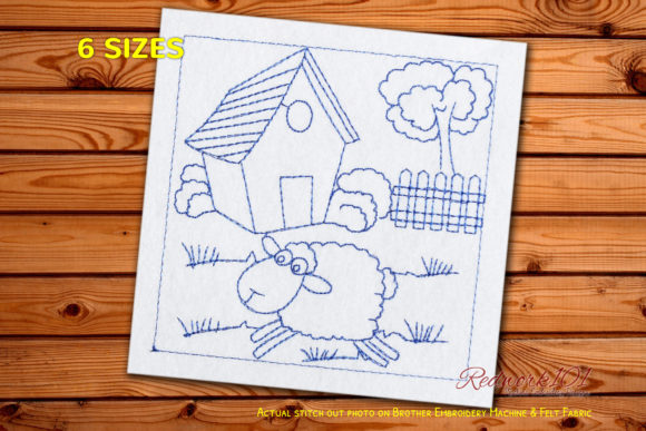 Sheep Jumping Redwork: A Charming Farm Animal Embroidery Design