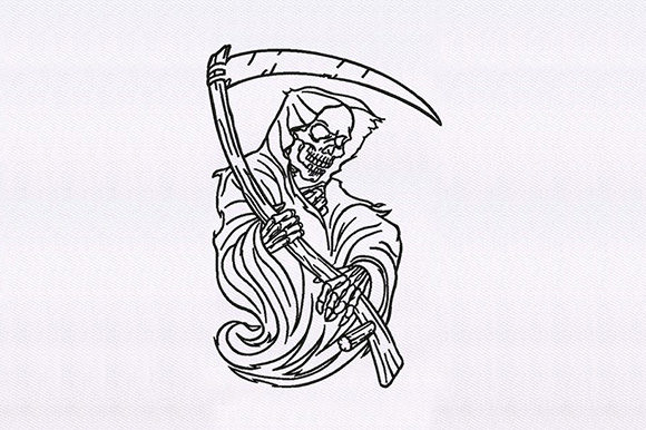 Skeletal Grim Reaper Embroidery Design