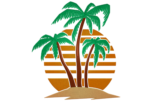 Sunset with Palm Tree Island