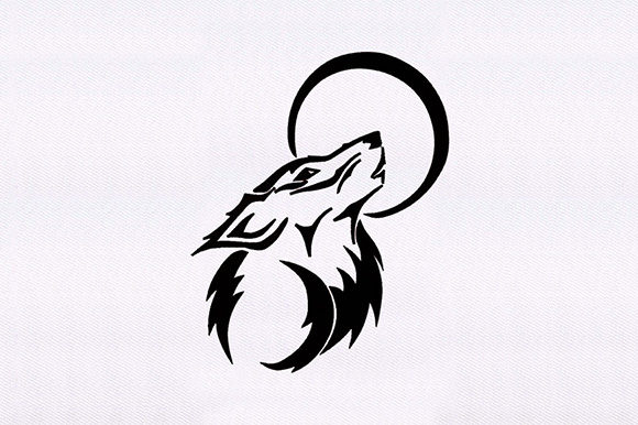 Wolf Howling Moon Embroidery Design